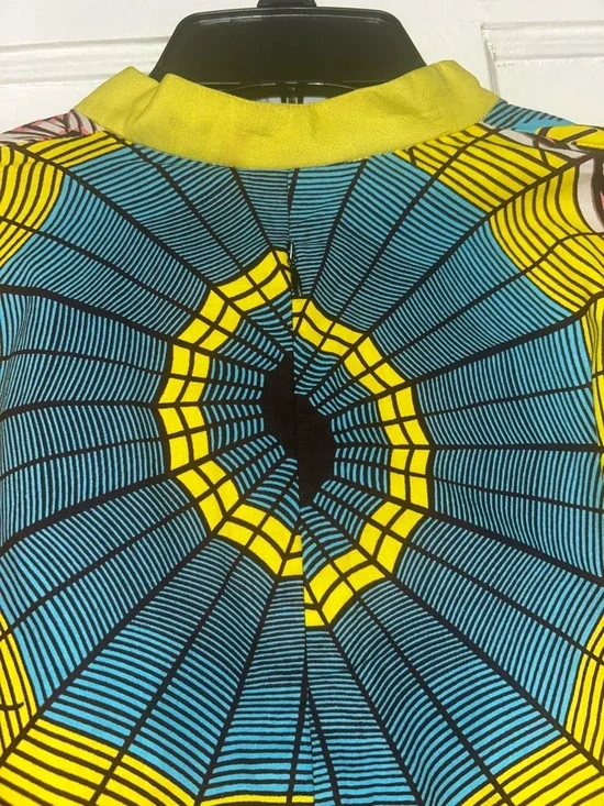 “Reasonable OFFERS””LA MARIPOSA”Colorful GeometricMaxiDressinTeal, Yellow & Pink - Picture 7 of 8